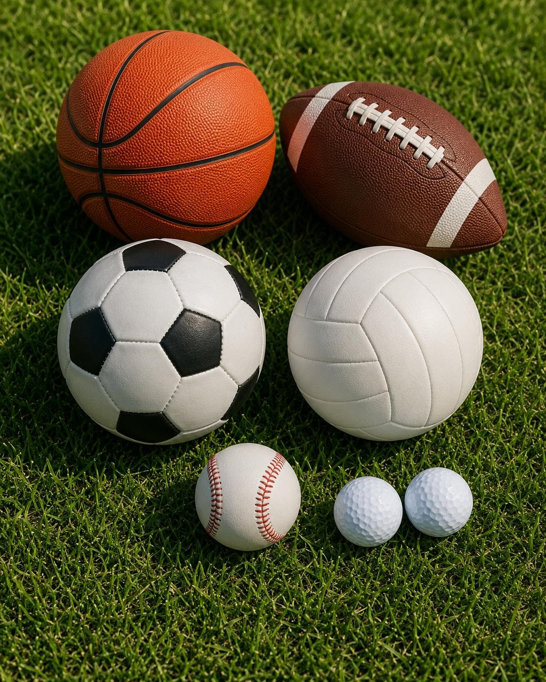 Sports balls on grass